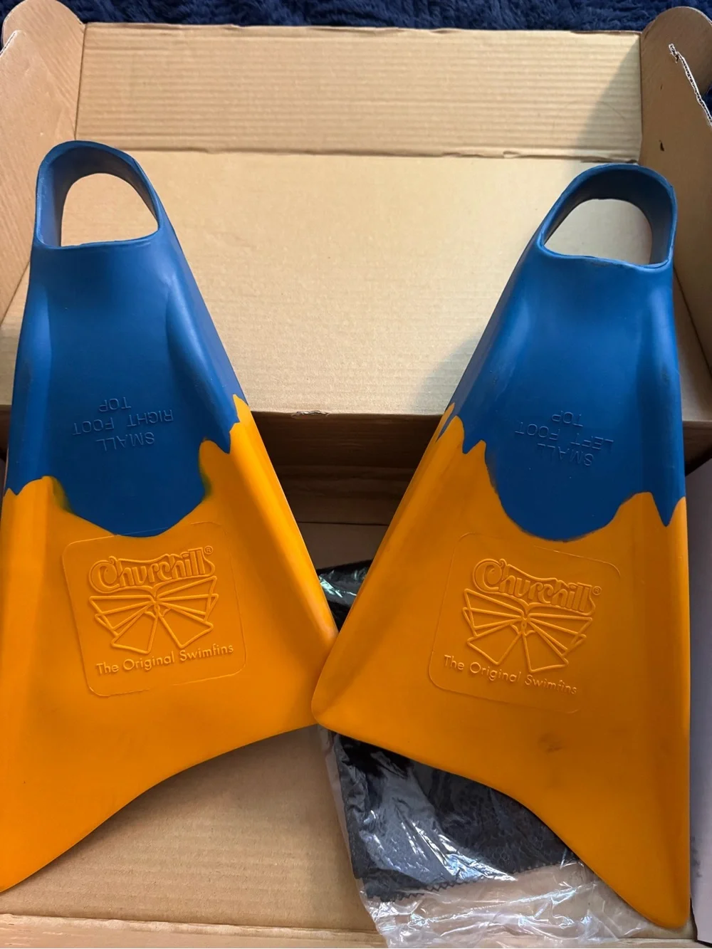 Churchill Adult Small Swim Fins in Blue and Orange - Brand New Never Used
